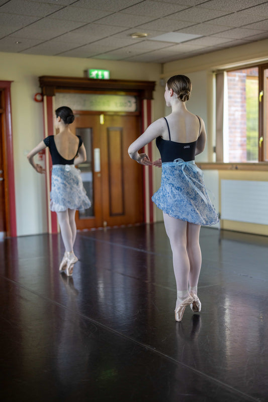 Blue Wave - Two layers Wrap ballet Skirt with printed fabric